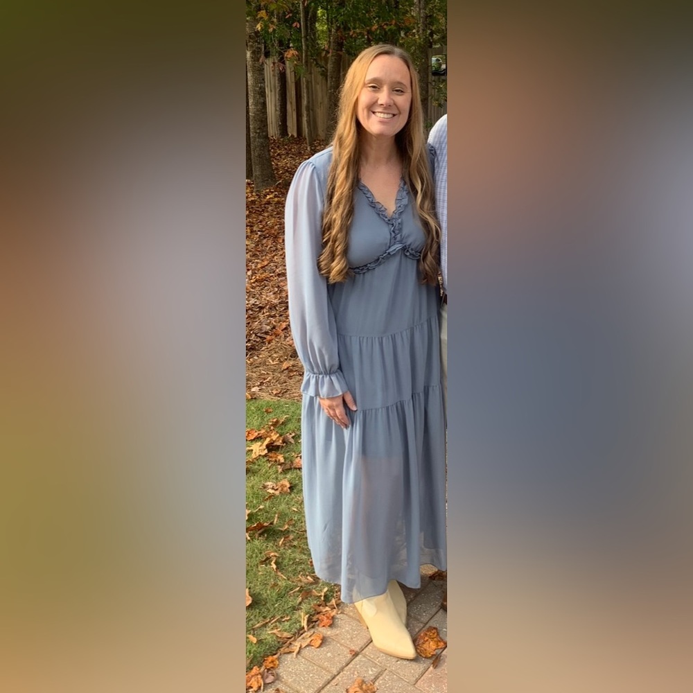 Dusty Blue Ruffle Dress - Picture 7 of 7